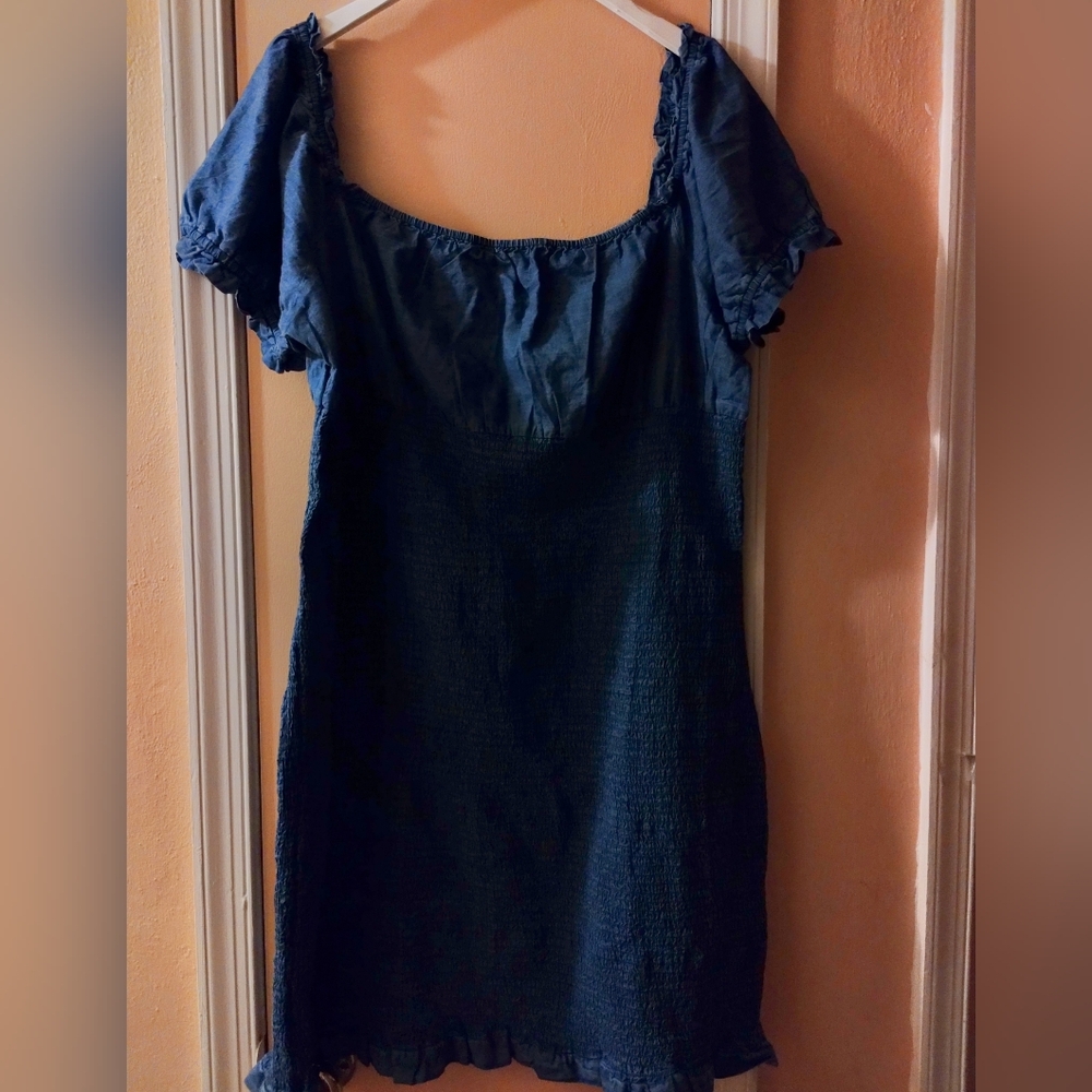 Blue Casual Flutter Sleeve Scoop Neck Sundress